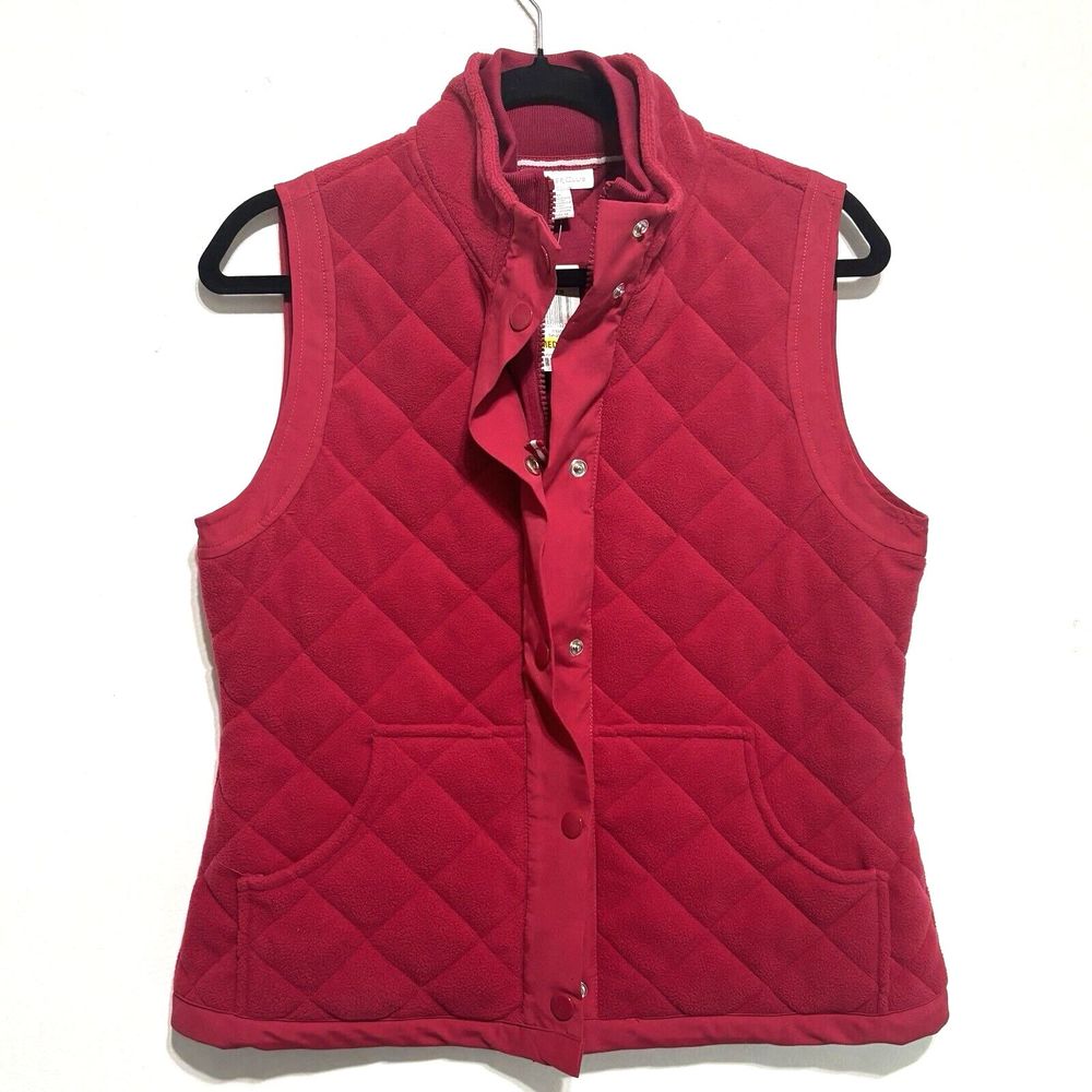 Charter Club Quilted Fleece Vest Wms Sz M Sangria Red Frostek lll